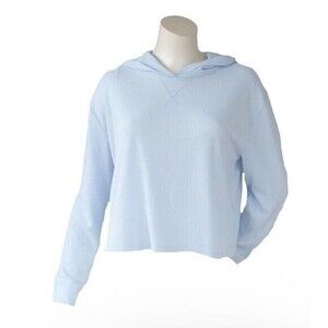 Hollister Light Blue Waffle Knit Crop Hoodie Long Sleeve Lightweight Sweater‎ L
